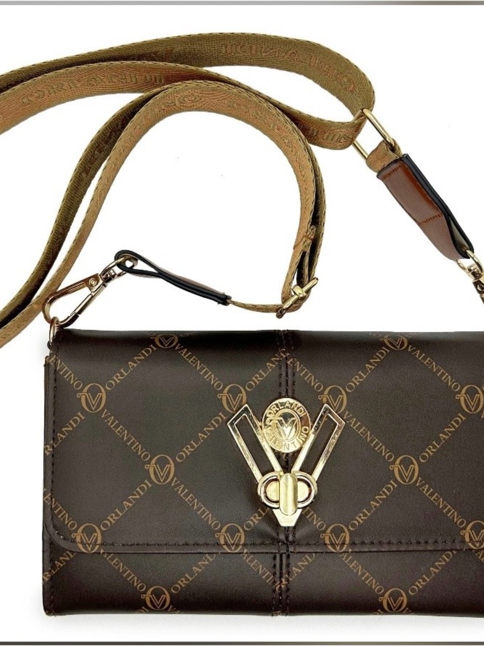 Valentino Orlandi Dark Brown Logo Messenger with Gold Accent